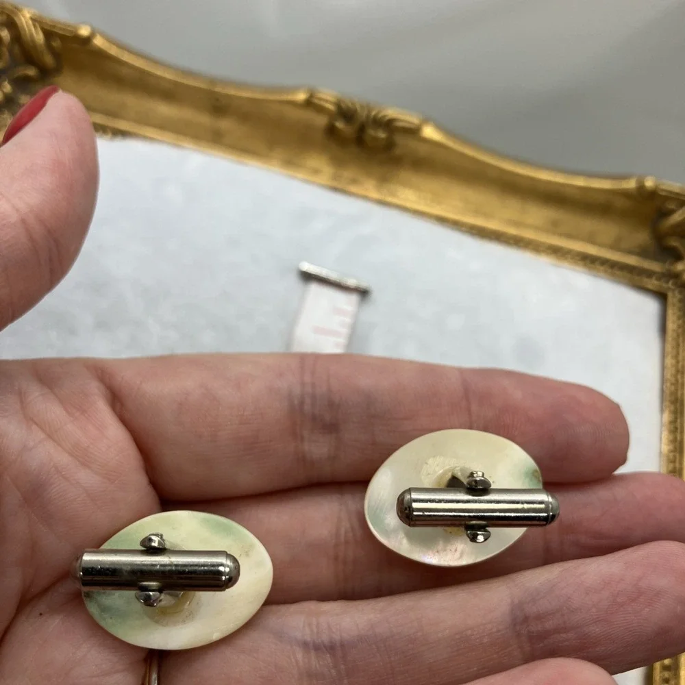 Vtg Mother Of Pearl Cuff Links Formal‎ Wedding Luxury Old Money Estate